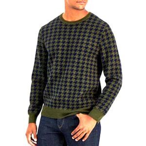 Club Room Men's NWOT Navy Olive Merino Blend Houndstooth Crewneck Sweater Size L